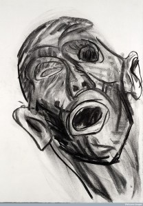 L0025917 Charcoal drawing: head from dissection